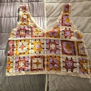 Rebellion Colorful Crochet Patchwork Women's Top Size Large